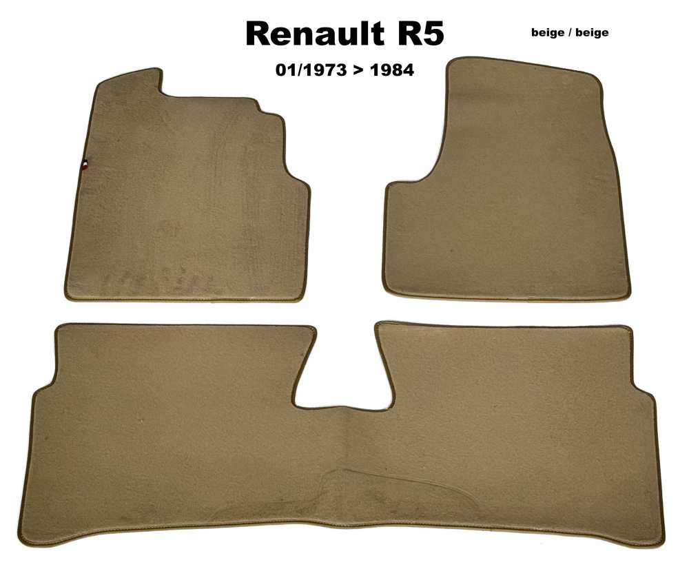 Renault - R5, Fußmattensatz Velour Exellence (3 Teilig, 2x vorne + 1x hinten), beige mit beiger Kun
