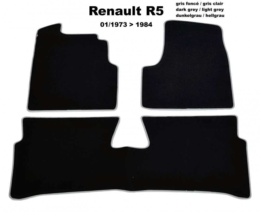 Renault - R5, Fußmattensatz Velour Exellence (3 Teilig, 2x vorne + 1x hinten), dunkelgrau mit hellg