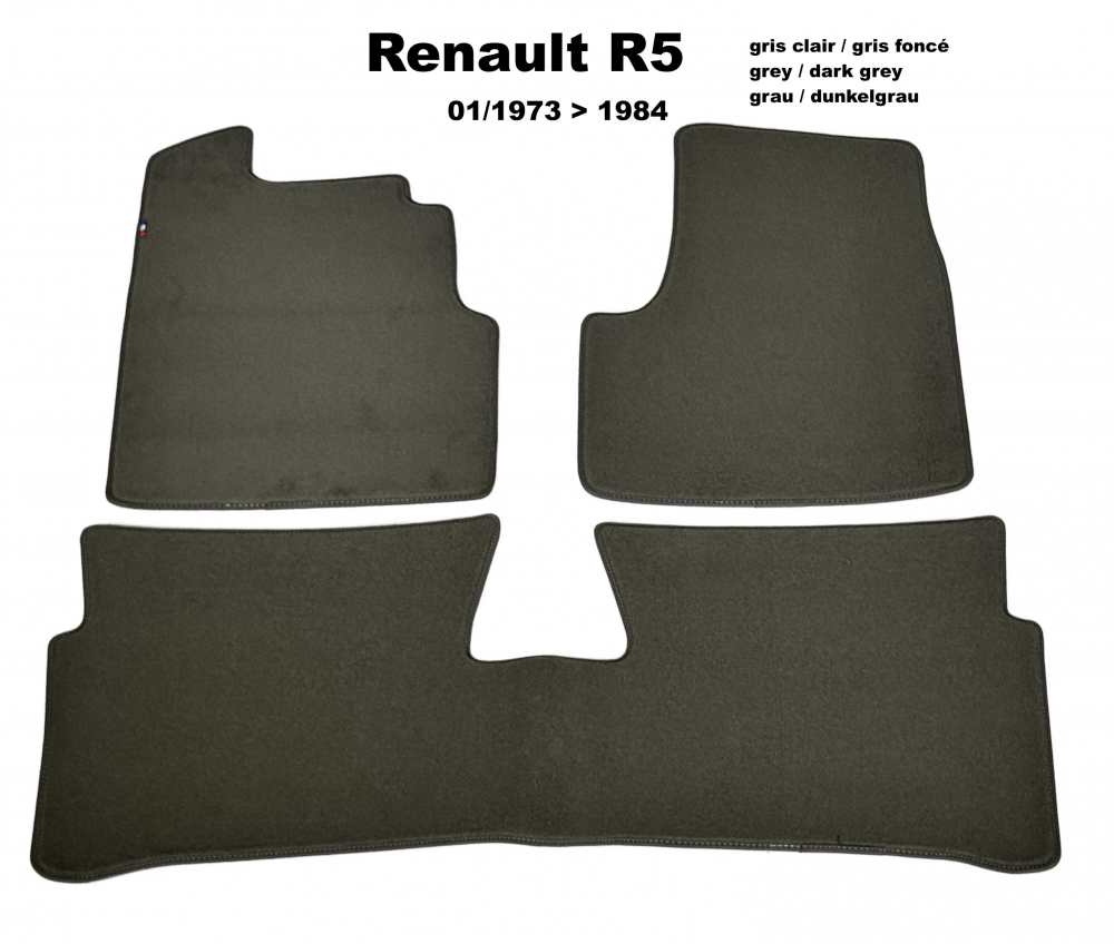 Renault - R5, Fußmattensatz Velour Exellence (3 Teilig, 2x vorne + 1x hinten), hellgrau (Gris clair