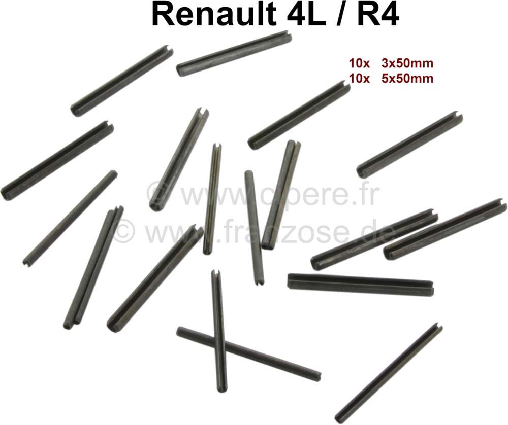 Renault - R4, Spannstifte für das Türscharnier. Passend für Renault R4. Abmessung: 3x50mm + 5x50m