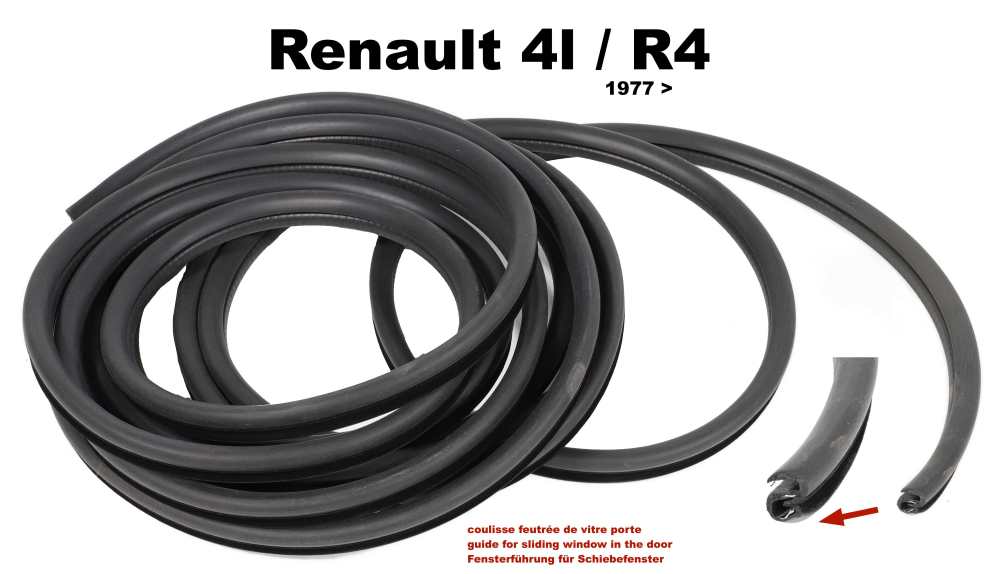 Alle - R4, Fensterführung (Gummi) für alle 4 Türen (komplettes Set). Passend für Renault R4, 