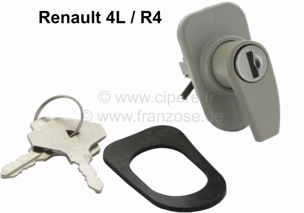 R4, Kofferraumschloss (Heckklappenschloss, Griff)) + 2x Türschloss. Passend  für Renault R4 + R4L. Der Kofferraumgriff