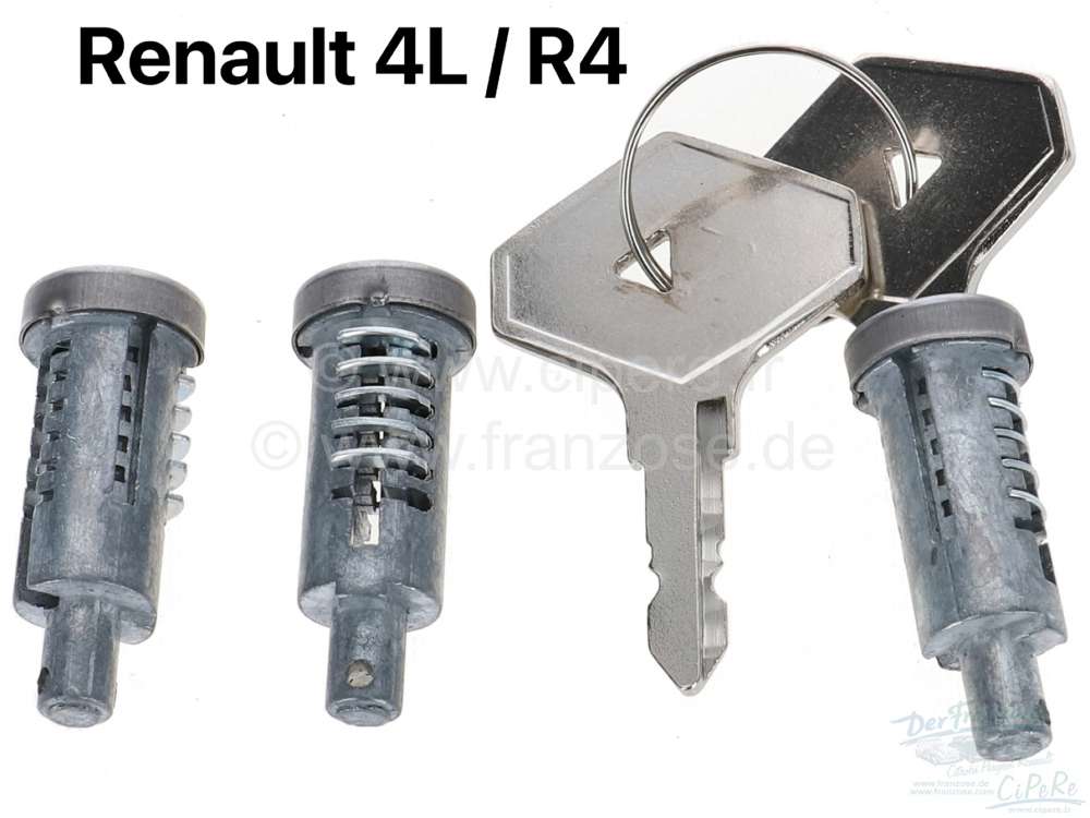 Renault - R4, Schließzylinder (3 Stück) mit 2x Schlüssel (Nachbau). Passend für Renault R4. Tür
