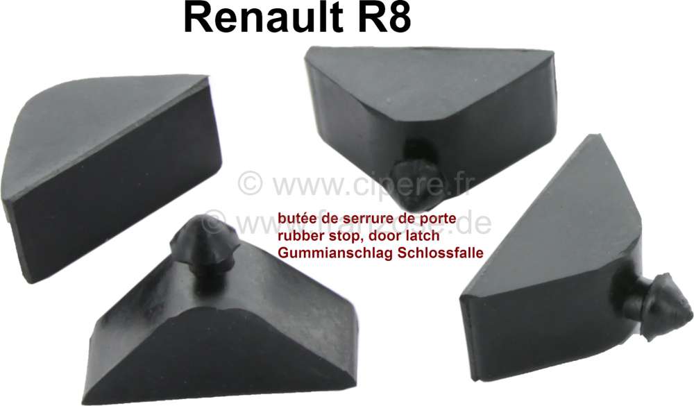 Renault - R8, Gummianschlag (4 Stück) für die Tür-Schlossfalle (das Gummi ist in der Ecke der Tü
