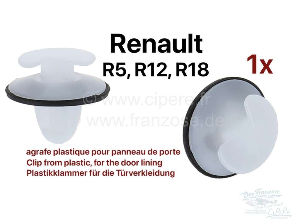 Renault - Klammer aus Plastik, für  die Türverkleidung. Per Stück. Passend für Renault R5, R12, 