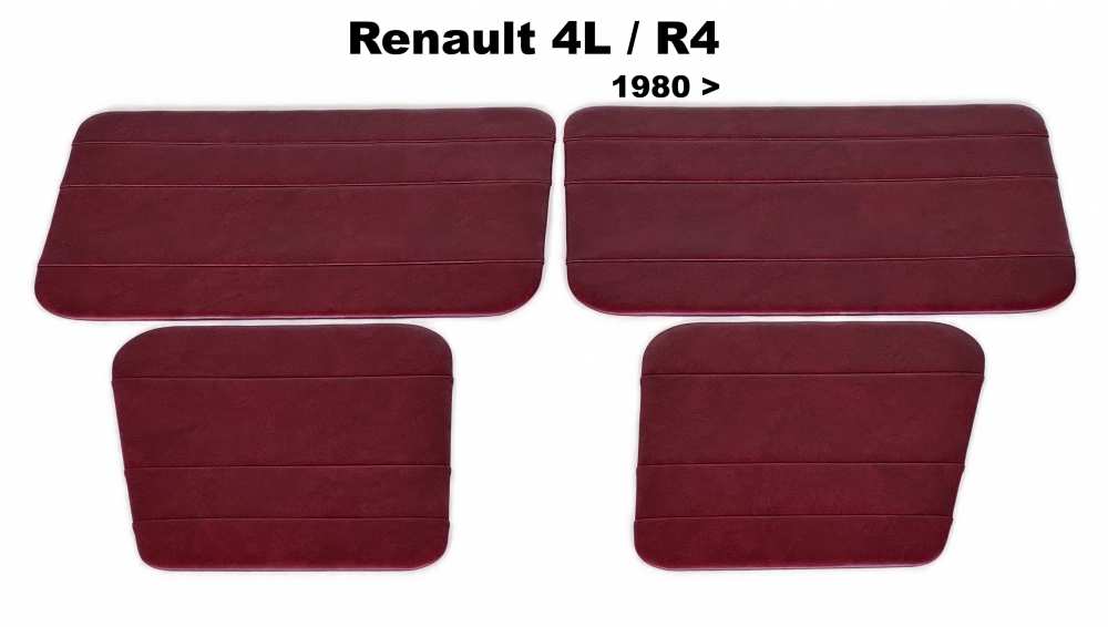 Renault - R4, Türverkleidung (4 Stück), aus Kunstleder. Farbe: dunkelrot (bordeaux). Passend für 