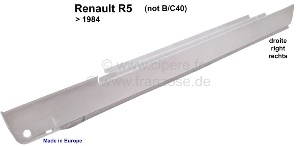Renault - R5, Schweller Außenblech rechts. Passend für Renault R5 (2 Türer!) bis Baujahr 1984. Ni