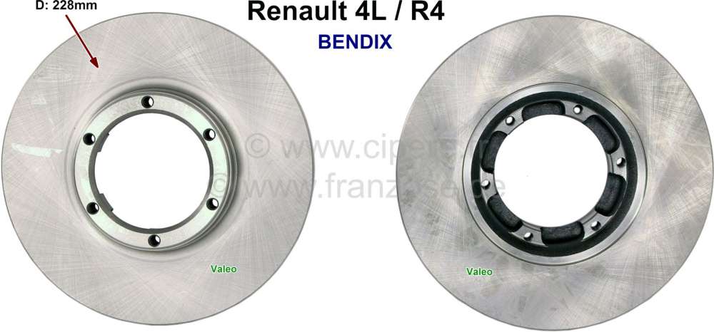 Renault - Bremsscheiben vorne (2 Stück). Passend für Renault R4 GTL (R1128). R4 1,0 TL, alle Model