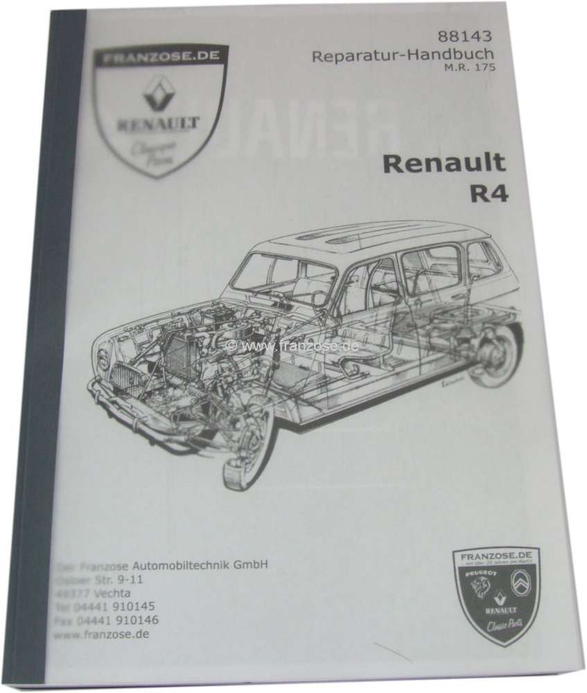 Renault - Werkstatthandbuch Nachdruck (M.R.175). Passend für Renault R4, ab Baujahr 1966. Für Mode