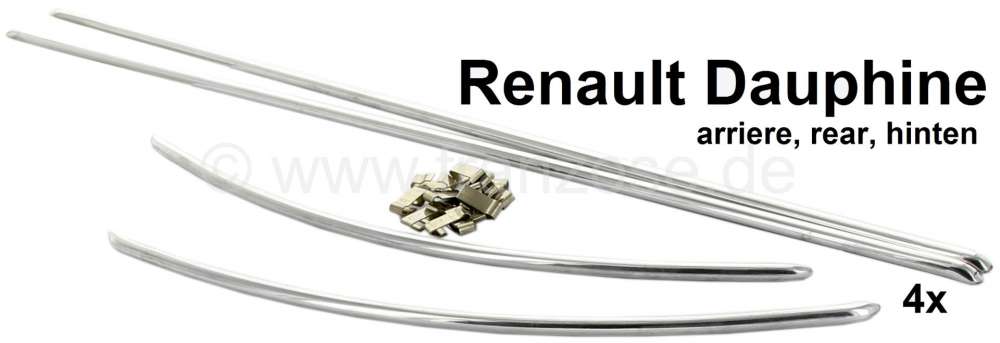 Renault - Dauphine, Chromleiste (Aluminiumleisten) für die Kotflügel hinten (4 Stück). Incl. Zier