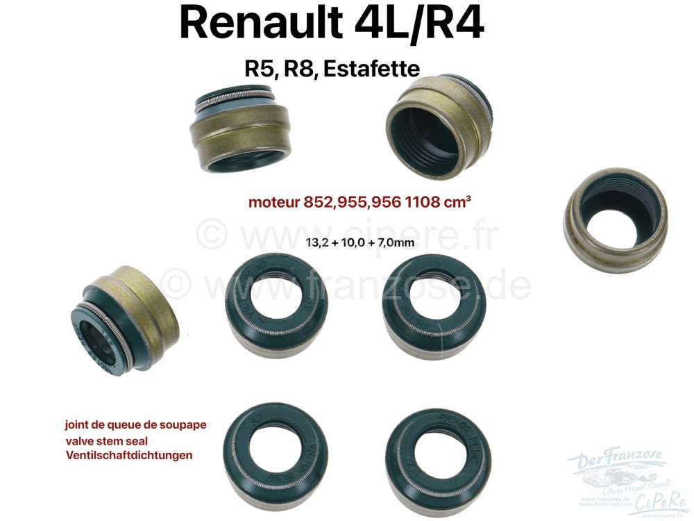 Renault - Ventilschaftdichtung, für Einlass und Auslass passend (8 Stück). Für Motor: 852ccm, 955