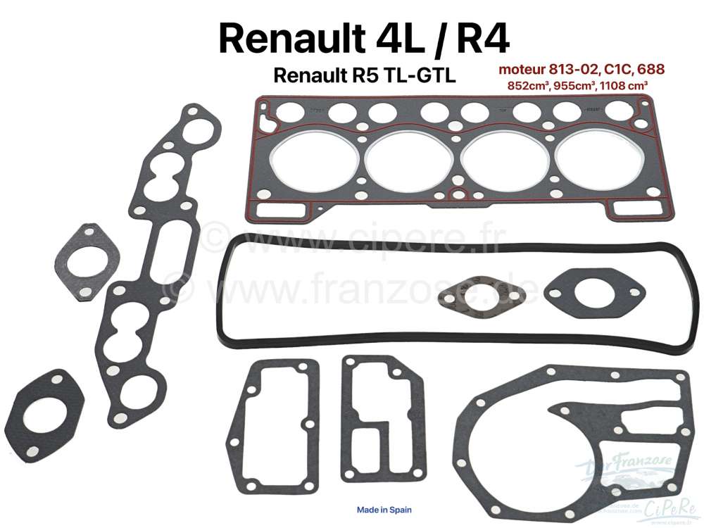 Renault - R4/R5, Zylinderkopfdichtsatz. Motor: 813-02, C1C, 688 (852ccm, 955ccm, 1108ccm). Bohrung: 