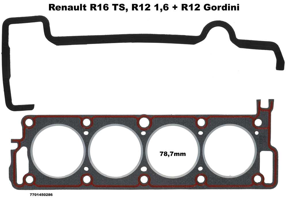 Renault - Zylinderkopfdichtung, Bohrung: 78,7mm. Passend für Renault R16TS. R12 1,6 + Gordini. Or. 