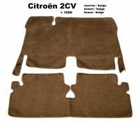 Citroen-2CV - Teppichsatz in Velour. Farbe: braun (marron), beige eingefasst, 2-teilig. Der Teppichsatz 
