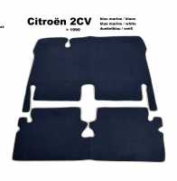 Citroen-2CV - Teppichsatz in Velour. Farbe: dunkelblau (Bleu marine), weiß (Blanc) eingefasst, 2-teilig