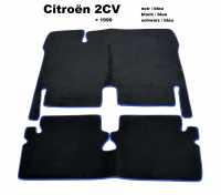 Citroen-2CV - Teppichsatz in Velour. Farbe: schwarz (noir), blau (Bleu) eingefasst, 2-teilig. Der Teppic