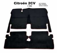Citroen-2CV - Teppichsatz in Velour. Farbe: schwarz (noir), dunkelrot (bordeaux) eingefasst, 2-teilig. D