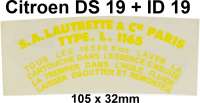 Citroen-2CV - Aufkleber transparent, gelbe Schrift. Für den Luftfilter. Passend für Citroen DS + ID.