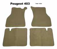 Peugeot - P 403, Fußmattensatz. Velour Exellence beige mit beiger Kunstleder Einfassung (vorne + hi