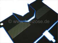 Renault - R4, Teppichsatz. Velour Exellence schwarz (noir) mit blauer (bleu) Kunstleder Einfassung (