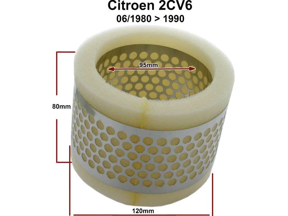 Citroen-2CV - Air cleaner element 2CV6, starting from 06/1980. Foam material with grid made of metal, wi
