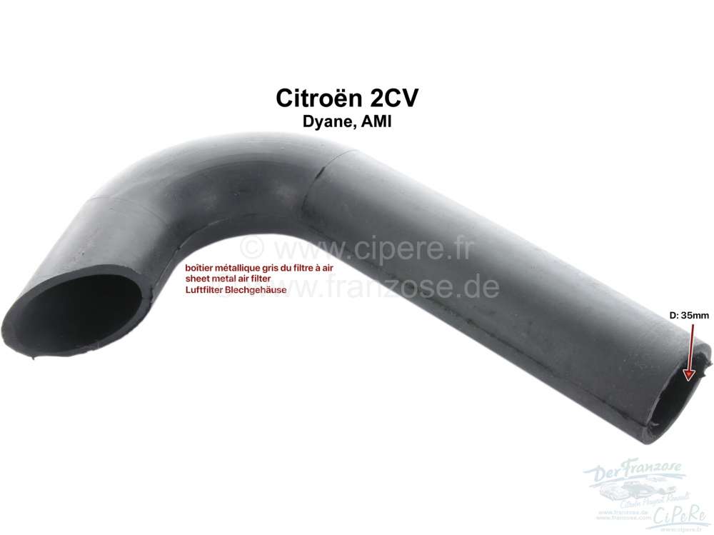 Citroen-2CV - Air intake hose for 2CV, Dyane, AMi, with sheet metal air filter. (Fresh air drawing in). 