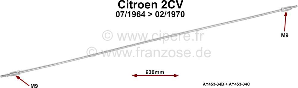 Citroen-2CV - Brake line, suitable for Citroen 2CV, of year of construction 07/1964 to 02/1970. Connecti