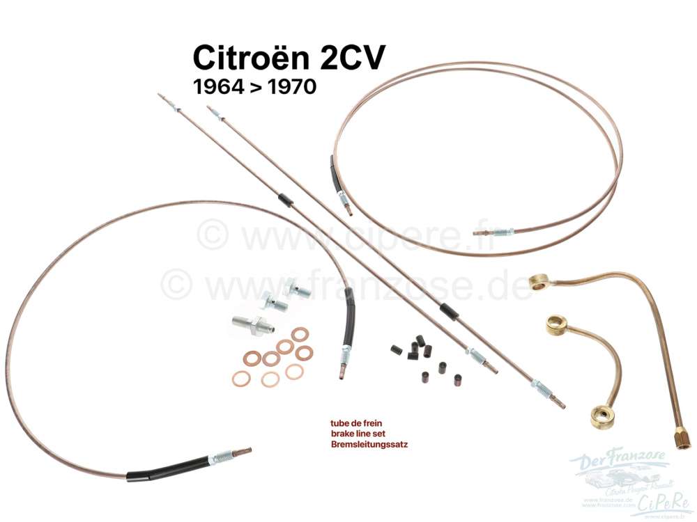 Citroen-2CV - Brake line set made of Kunifer. Brake system DOT. Suitable for Citroen 2CV, from year of m