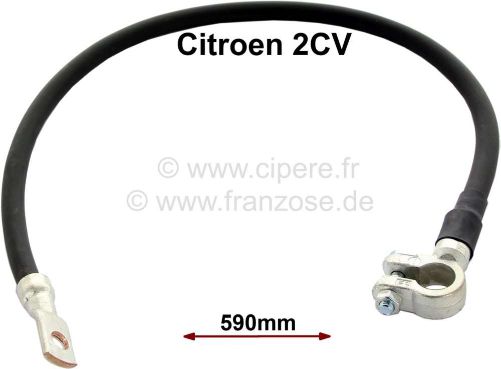 Citroen-2CV - Earth cable (battery to gearbox), reproduction! Length: 590mm. For terminal clamps with 17