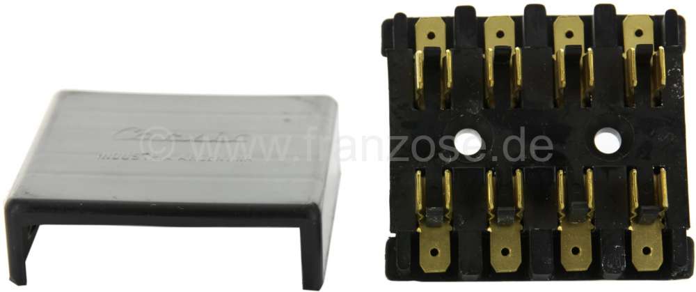 Renault - Fuse box with cap. Color black. For 4 glass fuses. Reproduction. Connection: Flat plug! Su