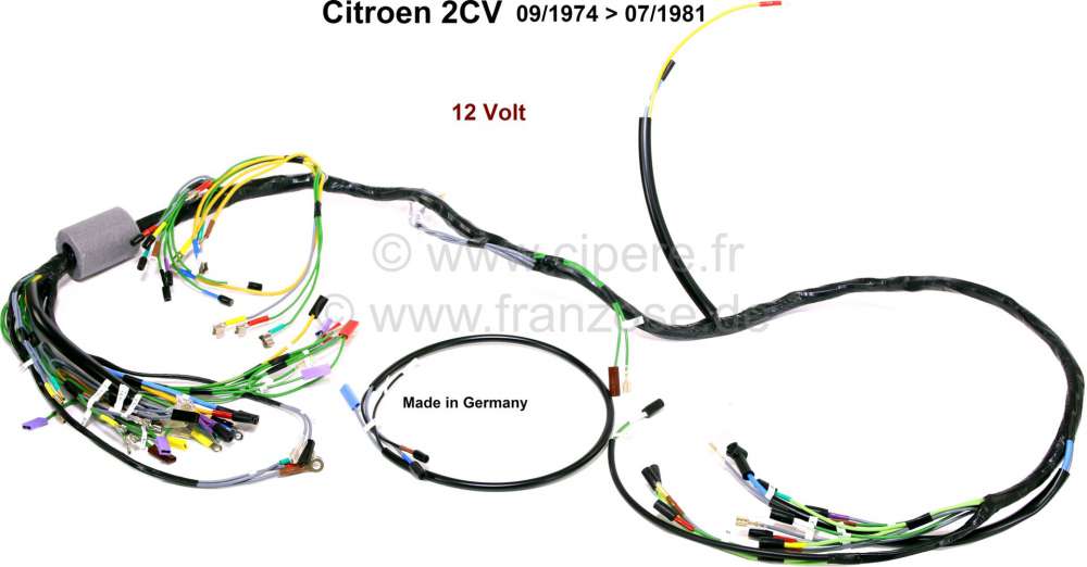 Alle - Main cable harness for Citroen 2CV. Installed from year of construction 09/1974 to 07/1981