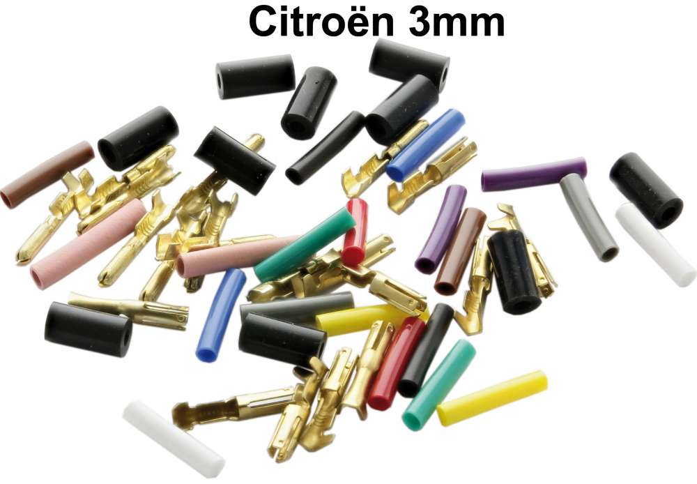 Citroen-2CV - Round plug 3mm. Stuffing contents: 10x plug, 10x sleeve. With suitable rubber sleeve and c