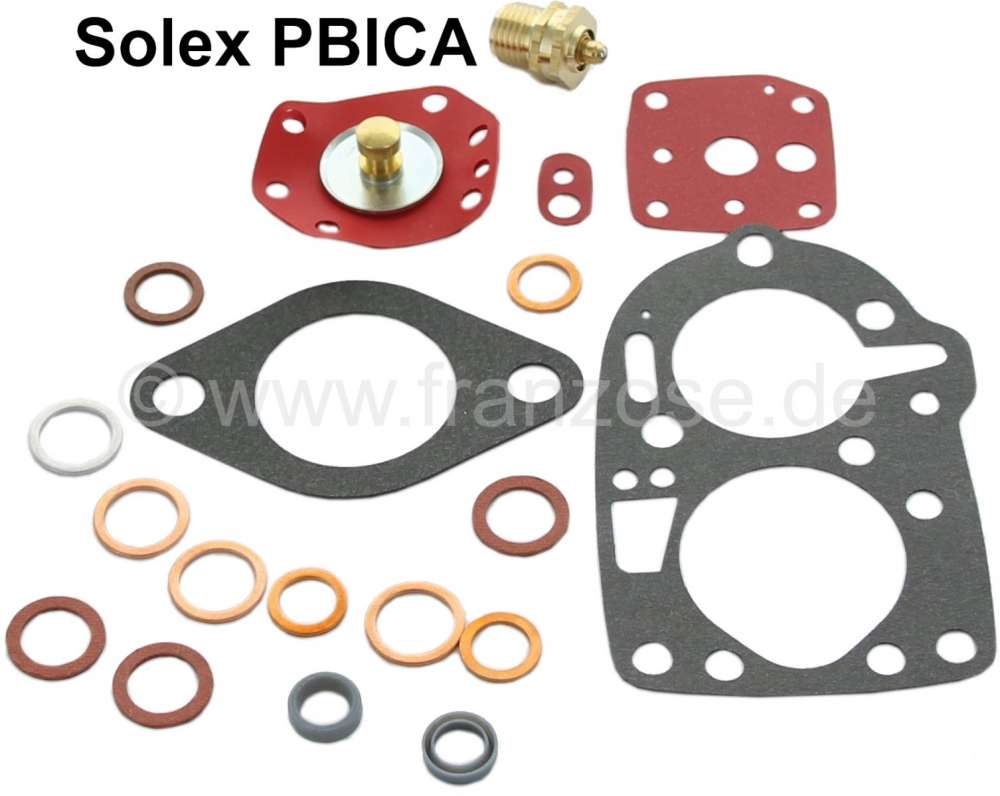 Peugeot - Carburetor sealing set, for Solex PBICA. Suitable for Citroen 2CV, DS, 11CV, HY. Peugeot 4
