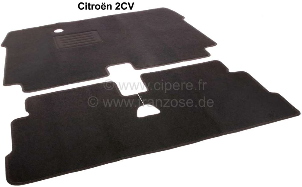 Alle - Floor mat set in Velour black, for in front + rear (2-piece). Suitable for Citroen 2CV wit