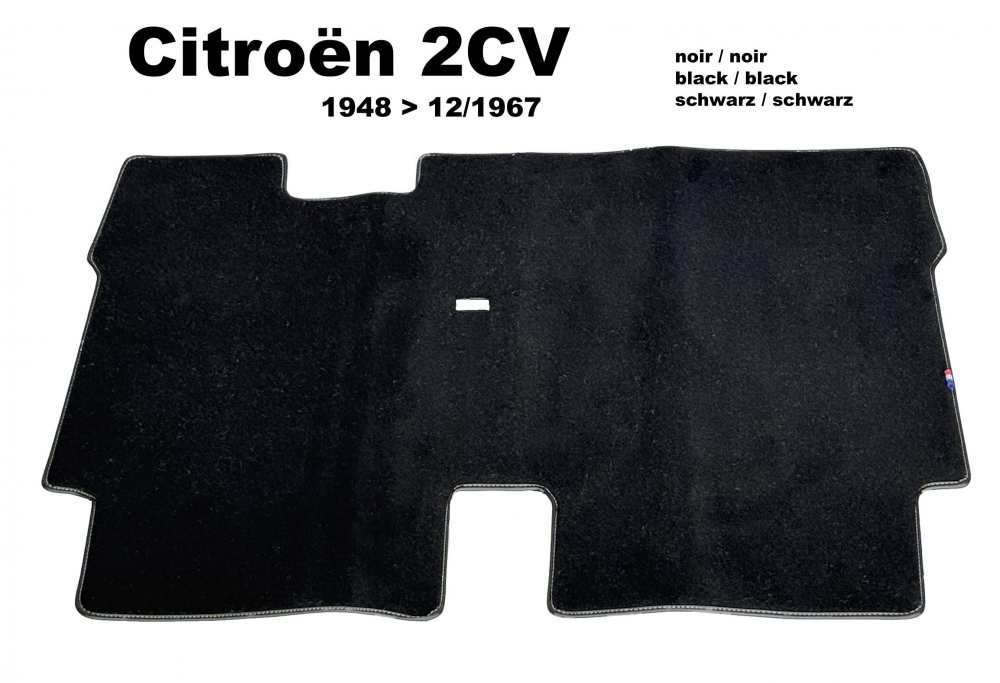 Renault - 2CV old, front carpet in velour. Colour: black, black border. This is only the front mat. 