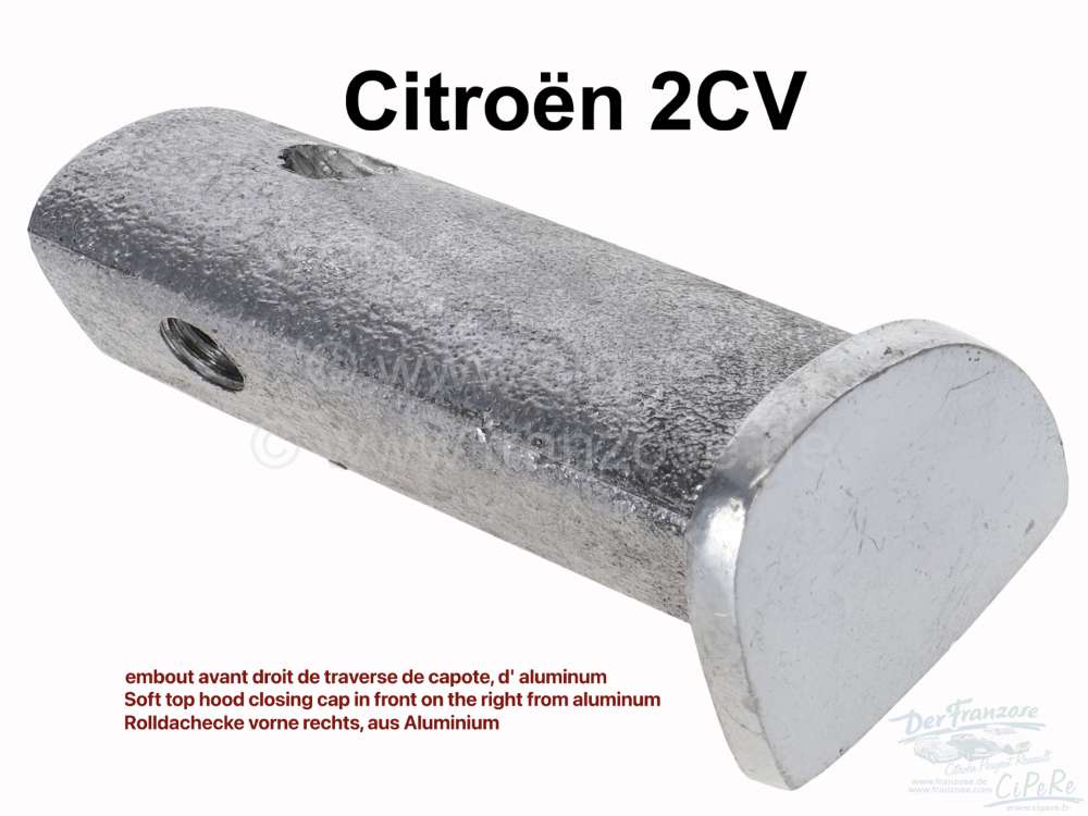 Citroen-DS-11CV-HY - 2CV, Soft top hood closing cap in front on the right from aluminum casting. Note: Only sui