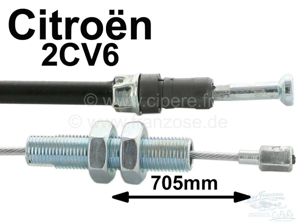 Citroen-2CV - Clutch cable for Citroen 2CV6, Acadyane, Mehari. Installed one until 1990. Length: 705mm. 