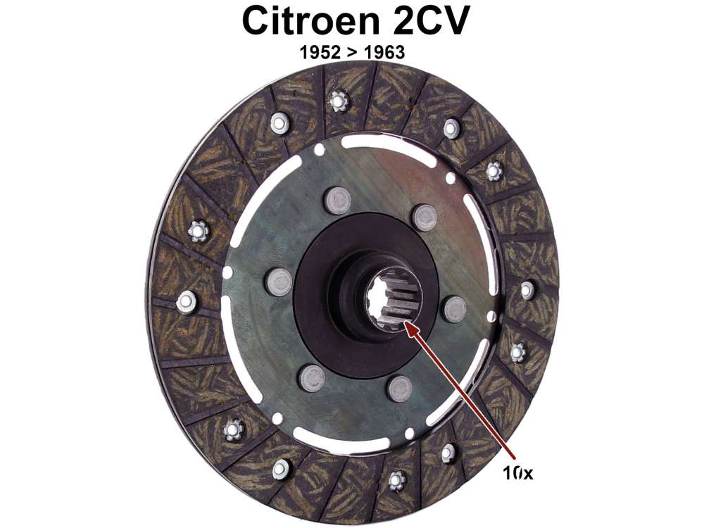 Citroen-2CV - Clutch disk for 2CV, of year of construction 1952 to 1963. 10 teeth, inside diameters: 20/