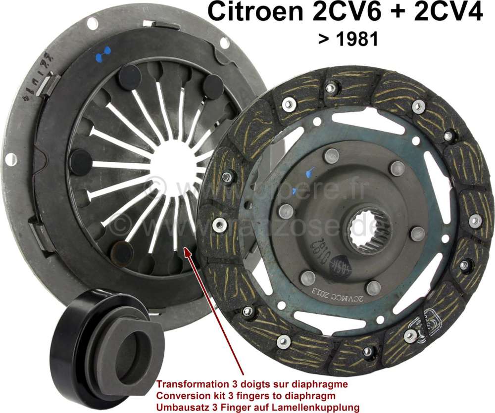 Renault - Clutch set for Citroen 2CV6+4, of year of construction 1970 to 1982. Change of three finge