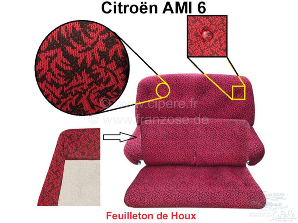 Citroen-2CV - AMI 6, seat cover AMI6 front + rear. Suitable for 1 front seat + 1x rear seat. Material: f