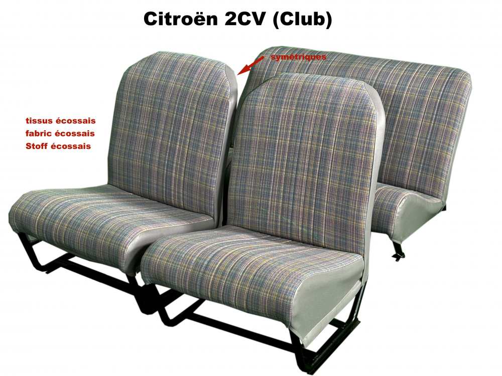 Alle - Seat cover 2CV6 Club, front + rear. Symmetrical backrest. Fabric (Ecossais 1661) in blue -