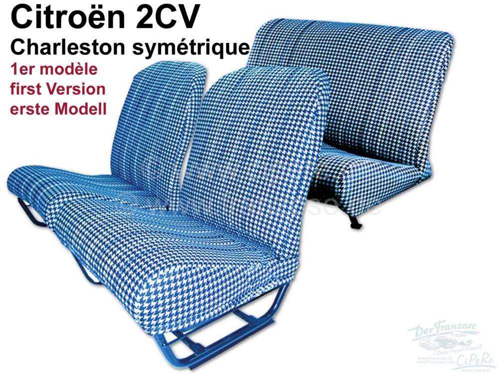 Alle - Seat cover 2CV front + rear. Symetrical backrests. Fabric: Tissu Pied de poule bleu (valve