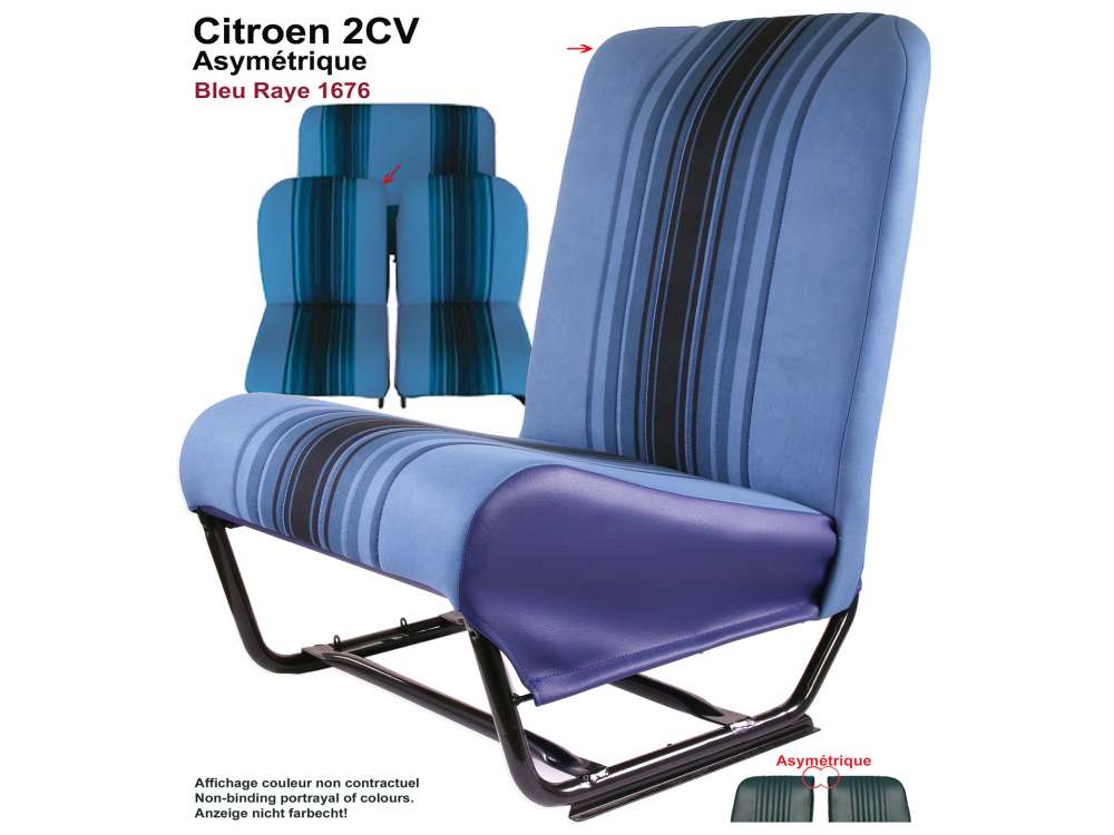 Citroen-2CV - Covering 2CV6 in front + rear. Asymetri backrests. Material (Bleu Raye 1676) in colors lig