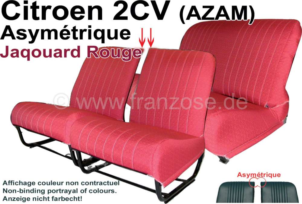 Citroen-2CV - Covering 2CV (AZAM) in front + rear. Asymetric backrest. Material: Jaqouard Rouge - Jaune 