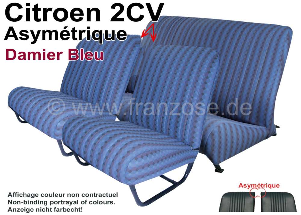 Citroen-2CV - Covering 2CV in front + rear. Asymetri backrests. Material: Damier Bleu (material with sma