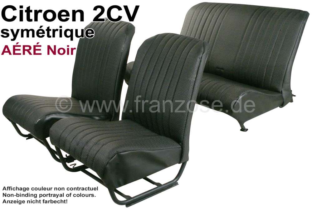 Citroen-2CV - Covering 2CV, in front + rear. Symmetric backrest. Vinyl black (AÉRÉ), pierced, perforat