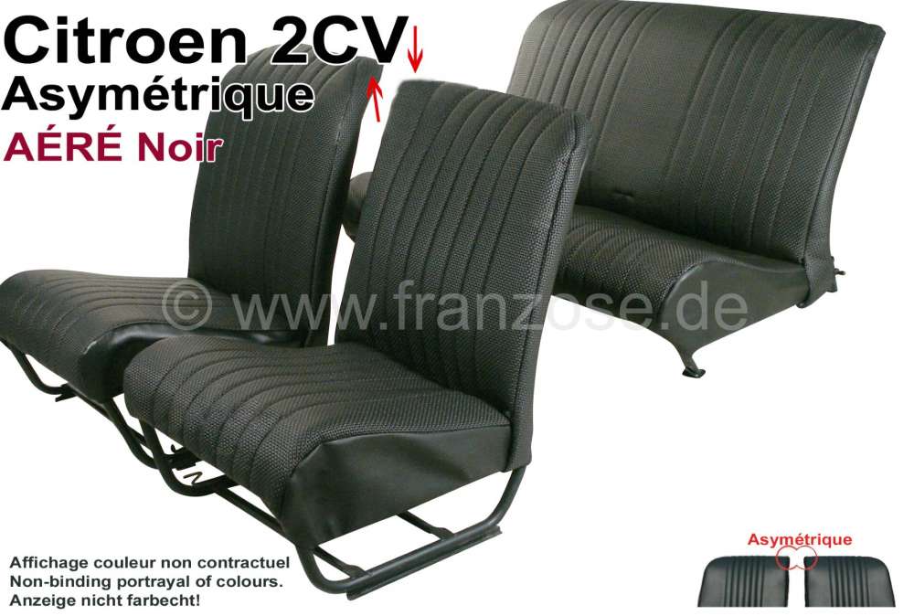 Renault - Covering 2CV, in front + rear. Asymmetric backrest. Vinyl black (AÉRÉ), pierced, perfora
