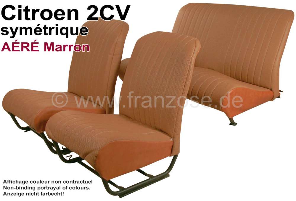 Citroen-2CV - Covering 2CV, in front + rear. Symmetric backrest. Vinyl light brown (Marron - AÉRÉ), pi