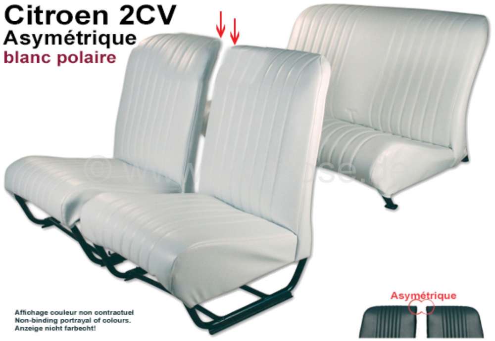 Alle - Covering 2CV, in front + rear. Asymmetric backrest. Vinyl white Polaire (smooth surface). 