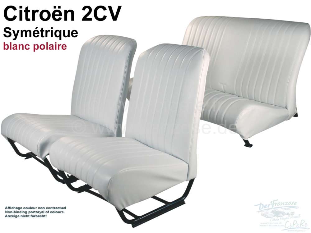 Renault - Covering 2CV, in front + rear. Symmetric backrest. Vinyl white Polaire (smooth surface). F